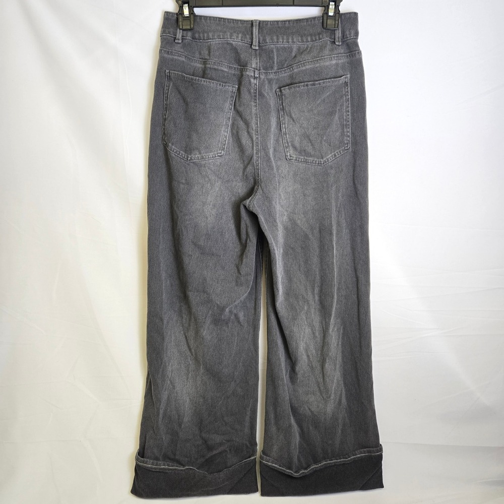 Halara Flex High Waisted Pockets Rolled Hem Wide Leg Washed Casual Jeans Gray M - Picture 2 of 10